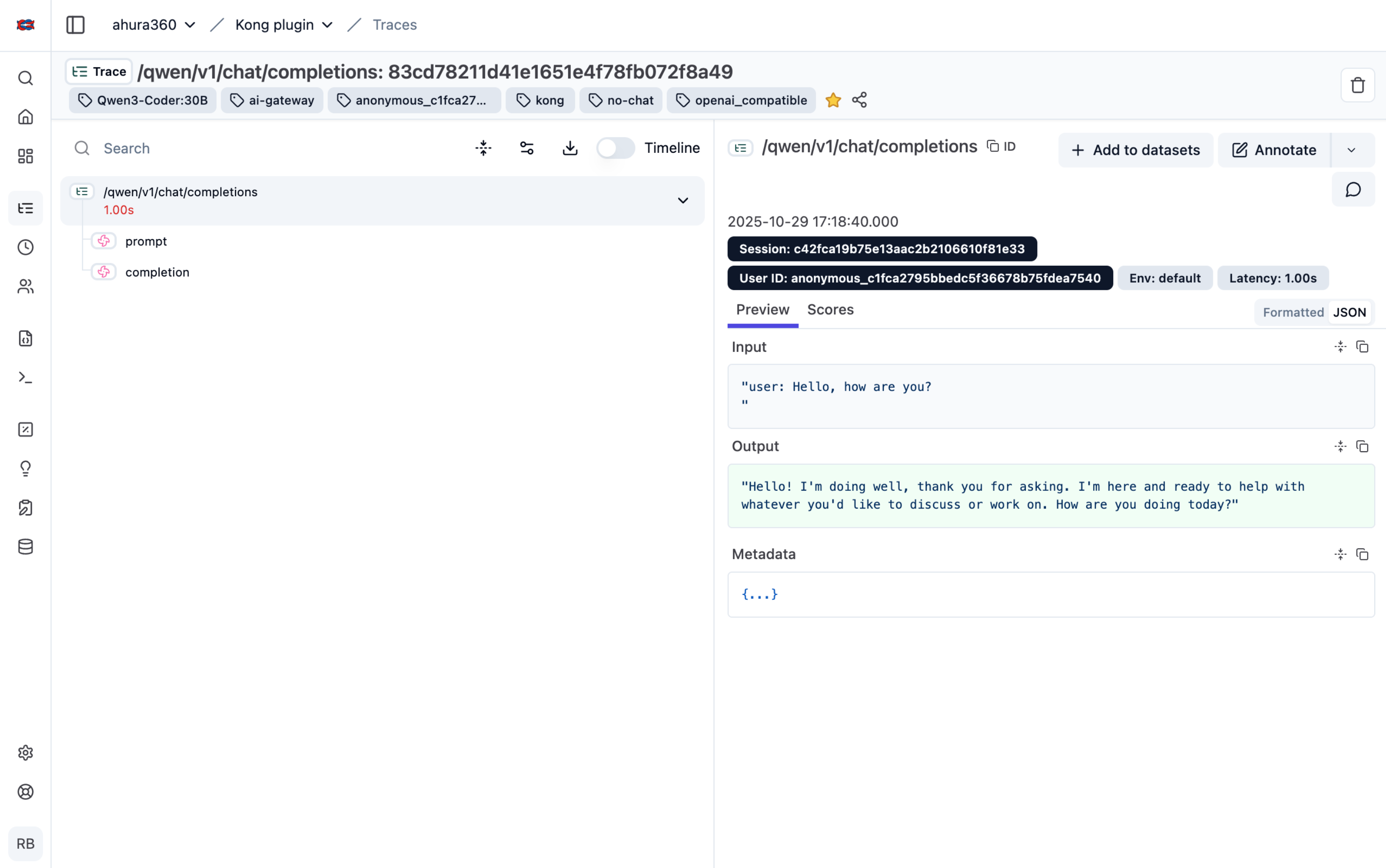 Example trace in Langfuse