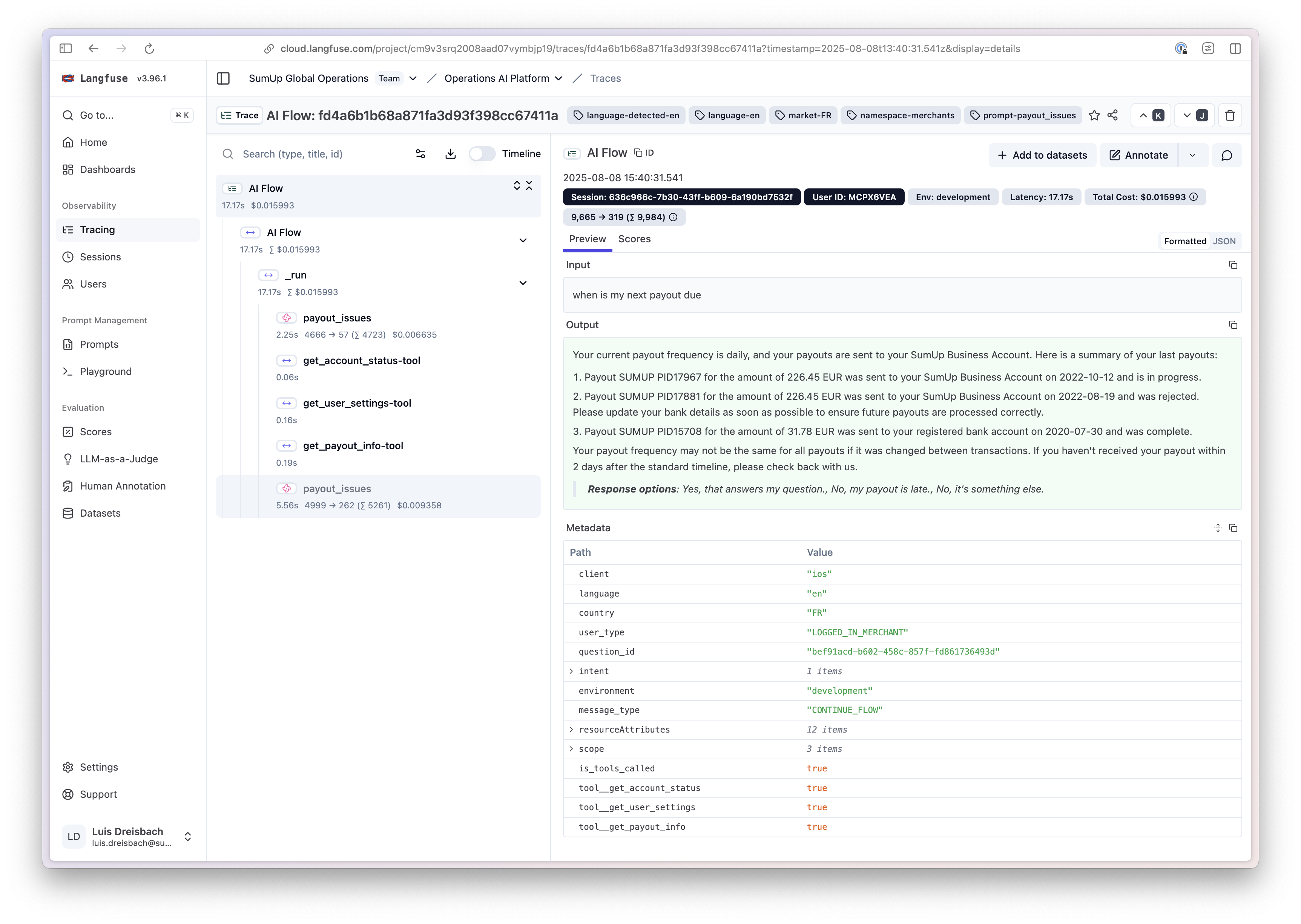 Screenshot of SumUp Merchant Support on Mobile
