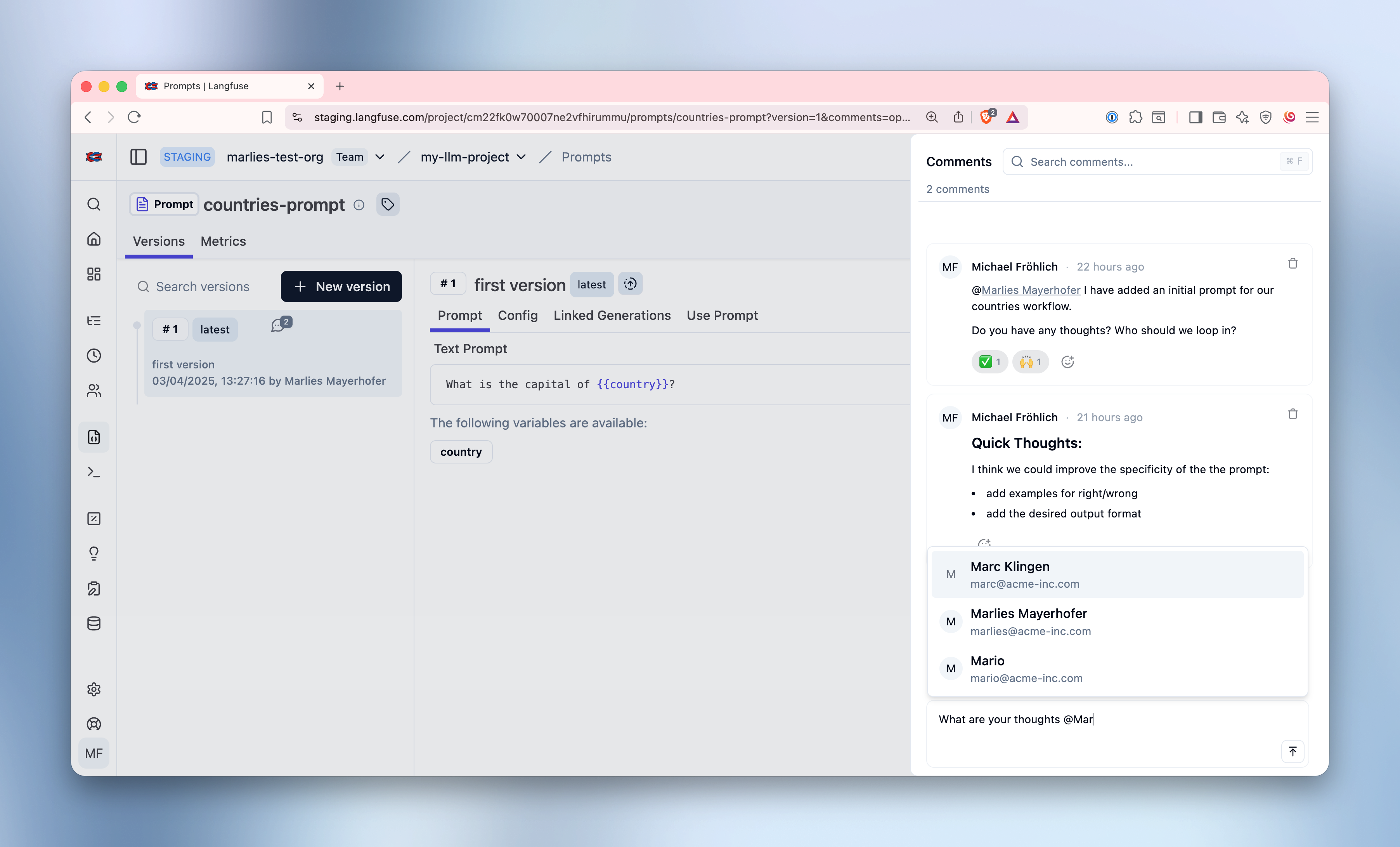 @Mentions and Reactions in Comments